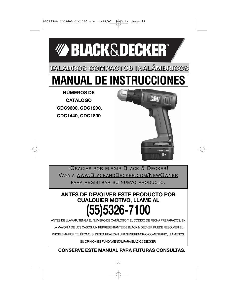 Manual de instrucciones | Black & Decker CDC9600 User Manual | Page 22 / 36