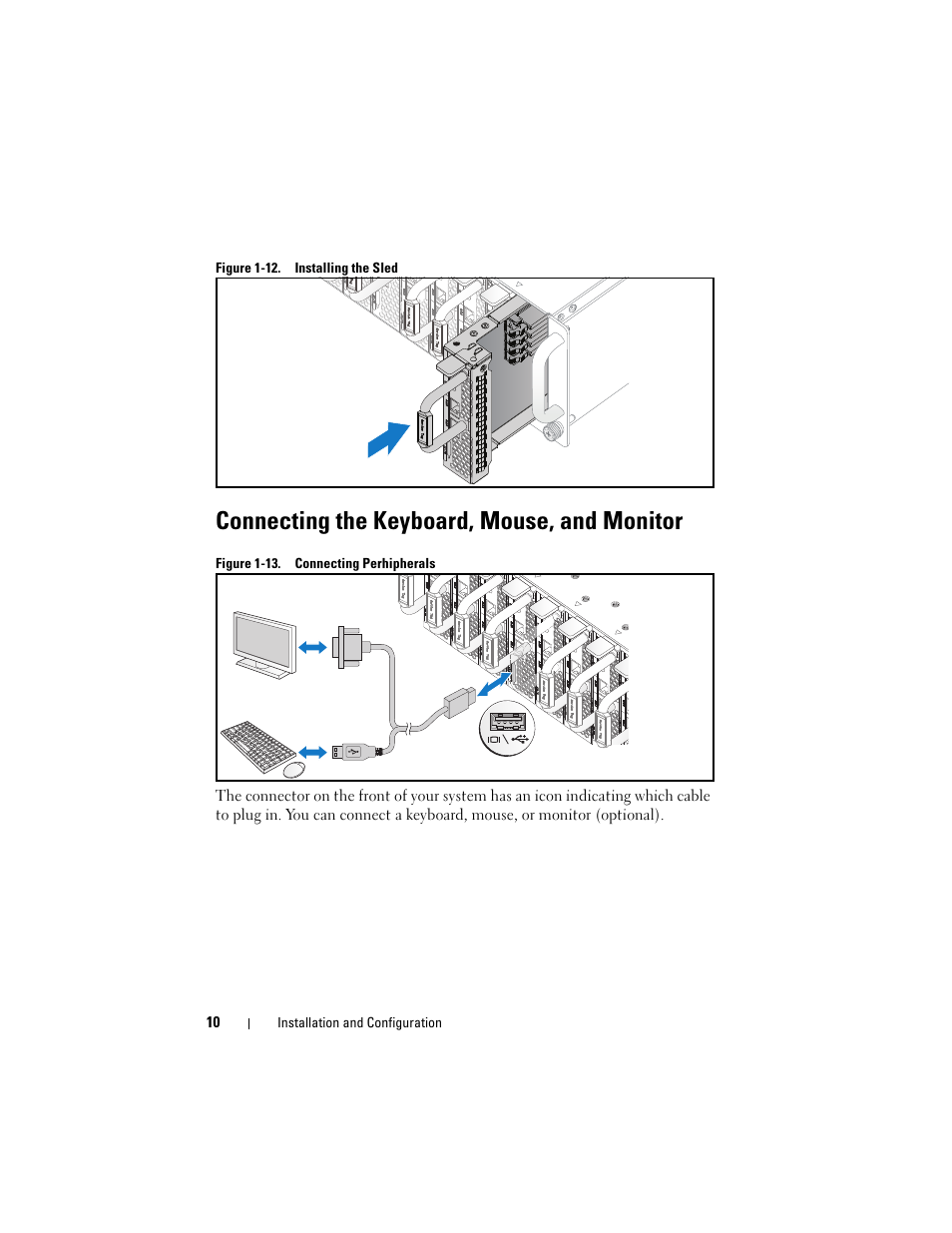 Connecting the keyboard, mouse, and monitor | Dell PowerEdge C5230 User Manual | Page 12 / 156