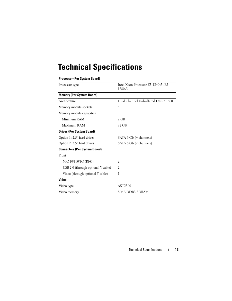 Technical specifications | Dell PowerEdge C5230 User Manual | Page 15 / 156