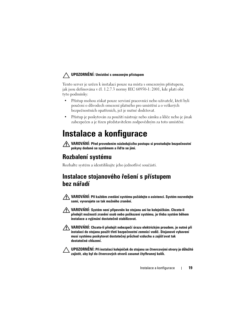 Instalace a konfigurace, Rozbalení systému | Dell PowerEdge C5230 User Manual | Page 21 / 156