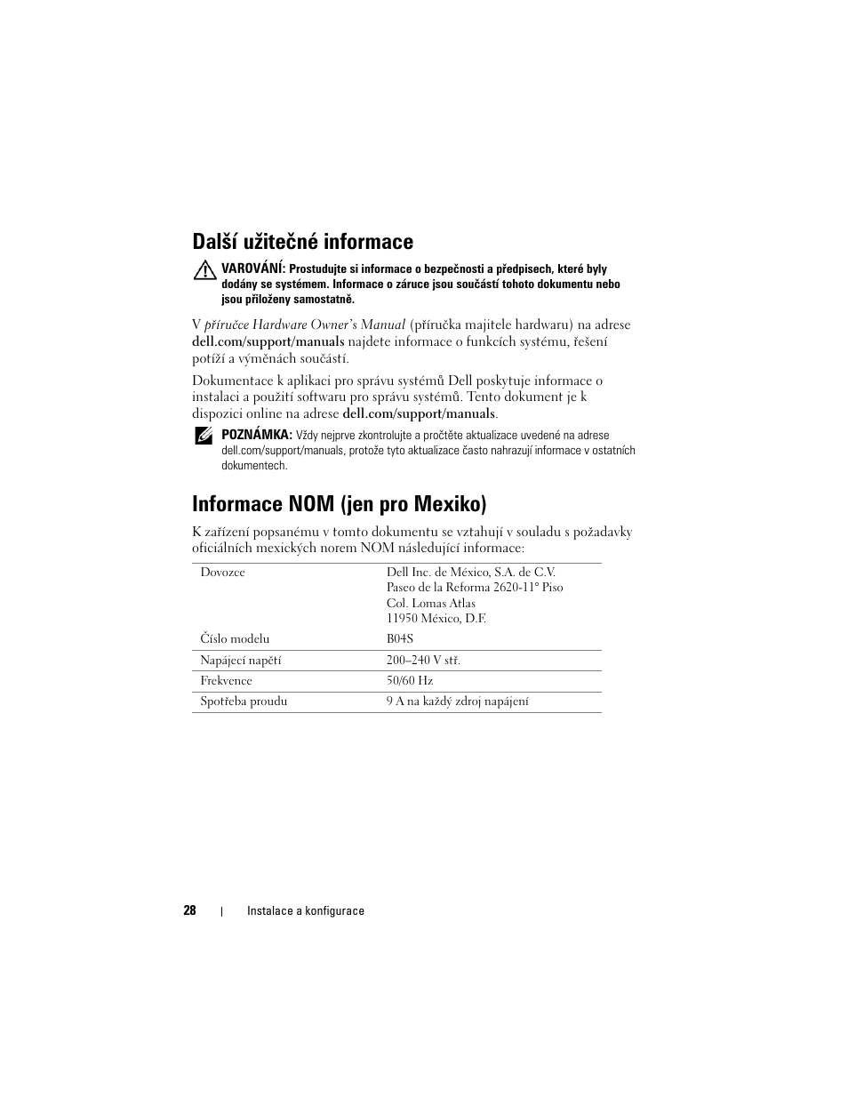 Další užitečné informace, Informace nom (jen pro mexiko) | Dell PowerEdge C5230 User Manual | Page 30 / 156