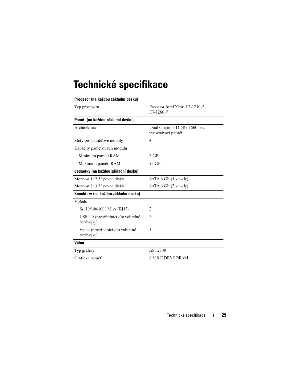 Technické specifikace | Dell PowerEdge C5230 User Manual | Page 31 / 156