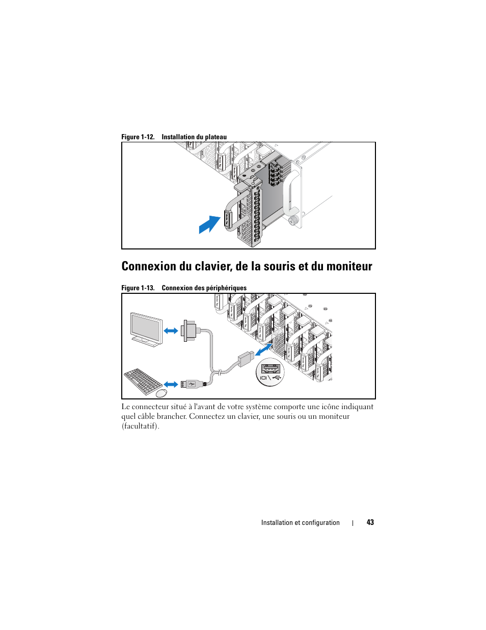 Connexion du clavier, de la souris et du moniteur | Dell PowerEdge C5230 User Manual | Page 45 / 156