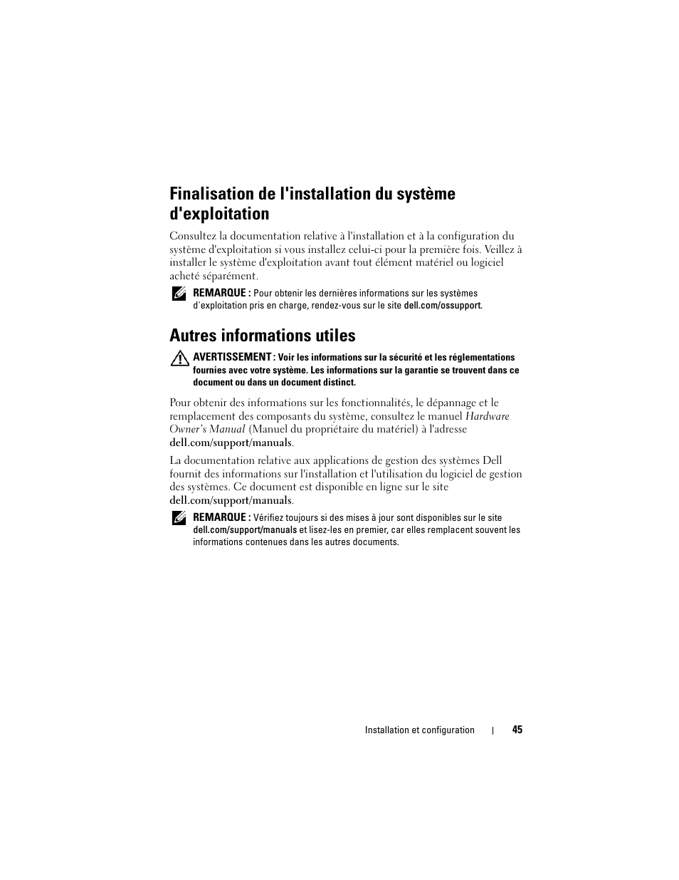 Autres informations utiles | Dell PowerEdge C5230 User Manual | Page 47 / 156
