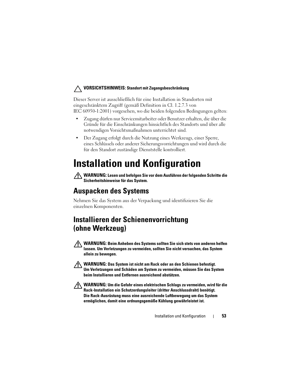 Installation und konfiguration, Auspacken des systems | Dell PowerEdge C5230 User Manual | Page 55 / 156