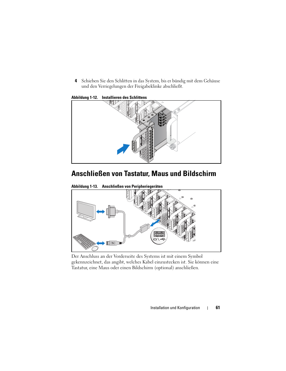 Anschließen von tastatur, maus und bildschirm | Dell PowerEdge C5230 User Manual | Page 63 / 156