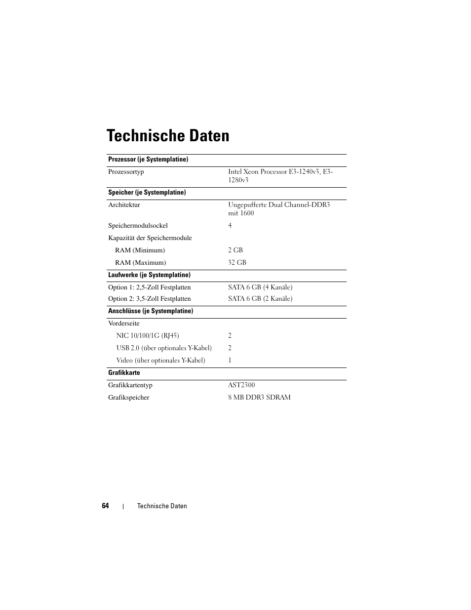 Technische daten | Dell PowerEdge C5230 User Manual | Page 66 / 156