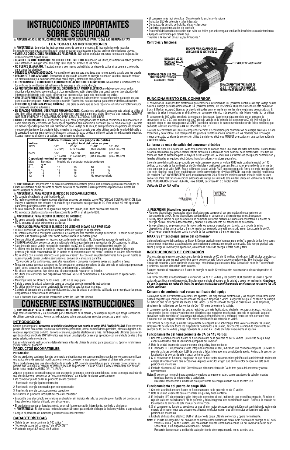 Instrucciones importantes sobre seguridad, Conserve estas instrucciones | Black & Decker PI101B User Manual | Page 3 / 6