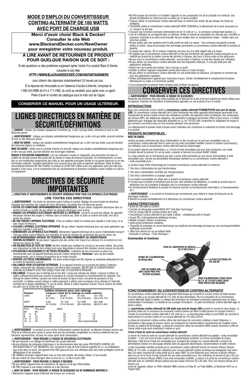 Directives de sécurité importantes, Conserver ces directives | Black & Decker PI101B User Manual | Page 5 / 6