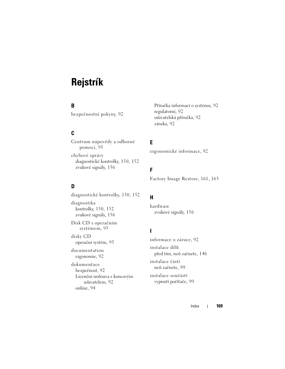 Rejstrík | Dell OptiPlex 755 User Manual | Page 169 / 622