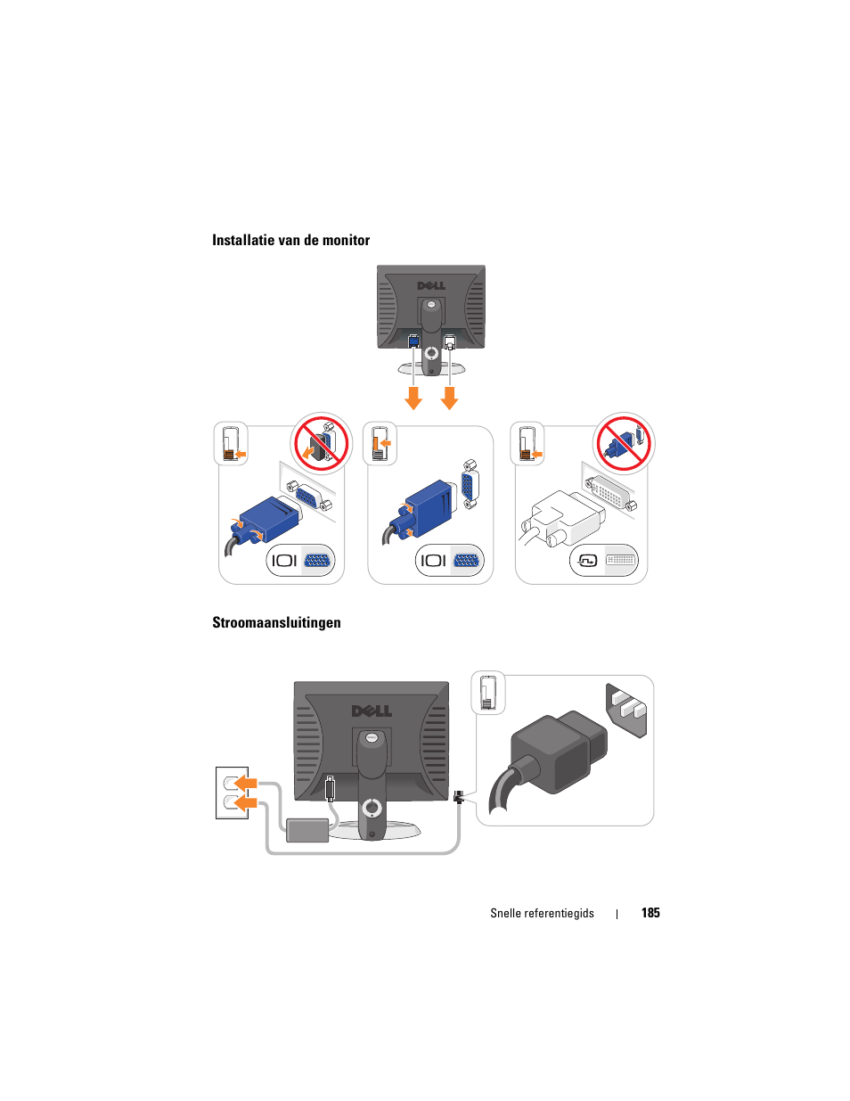 Installatie van de monitor, Stroomaansluitingen | Dell OptiPlex 755 User Manual | Page 185 / 622