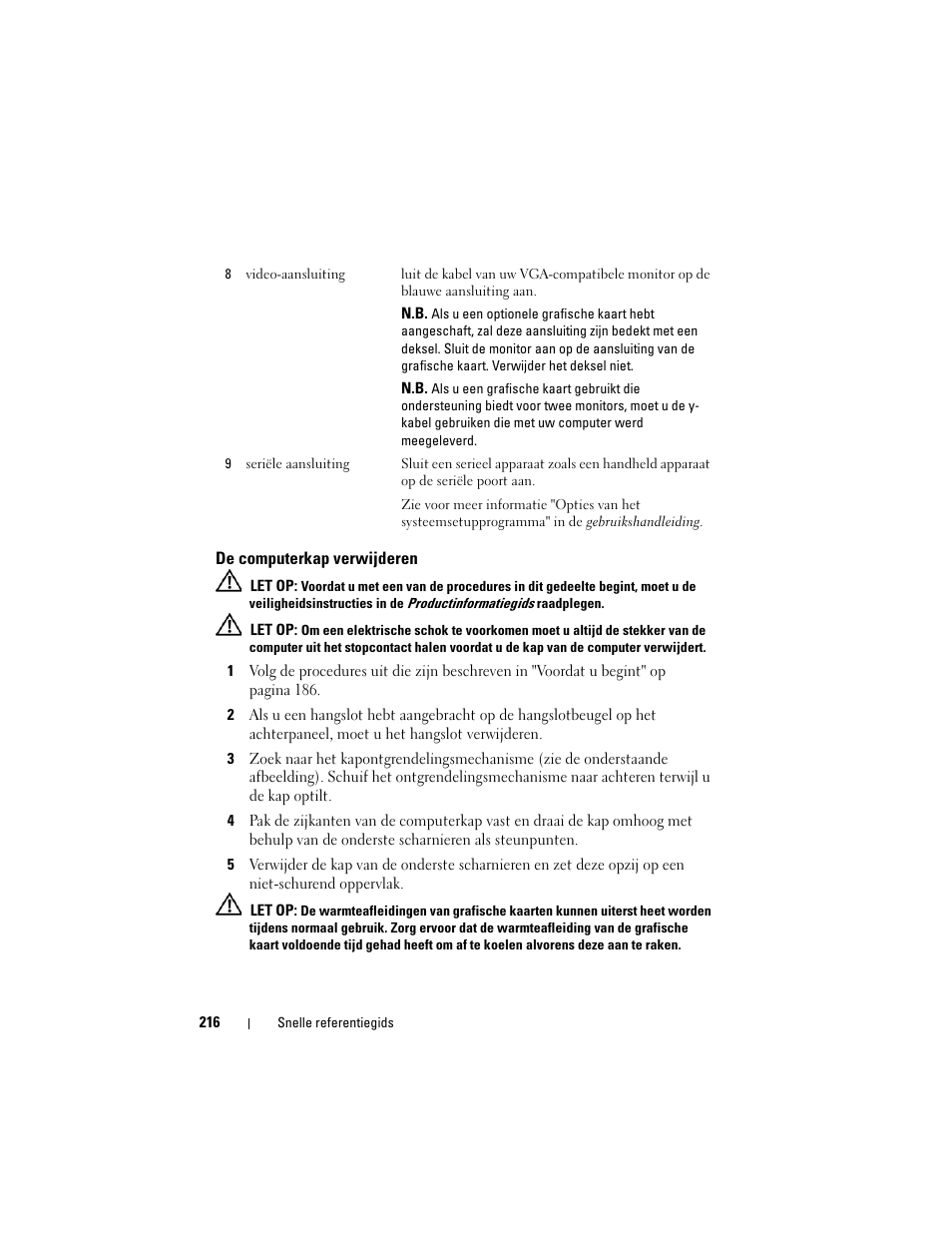 De computerkap verwijderen | Dell OptiPlex 755 User Manual | Page 216 / 622