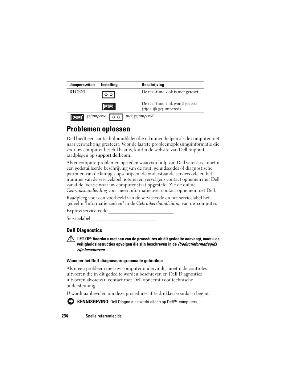 Problemen oplossen, Dell diagnostics | Dell OptiPlex 755 User Manual | Page 234 / 622