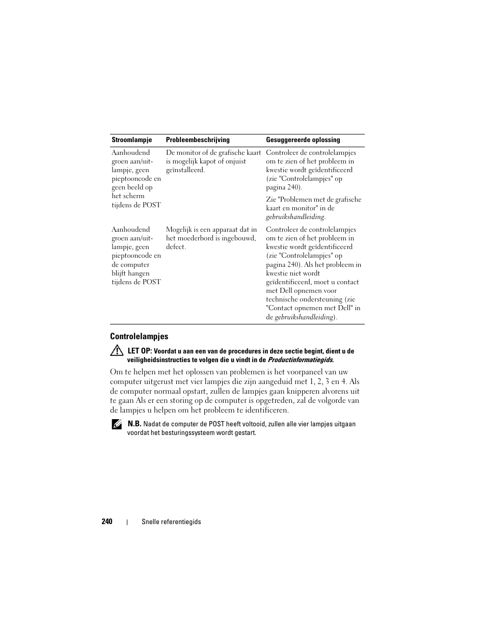 Controlelampjes | Dell OptiPlex 755 User Manual | Page 240 / 622