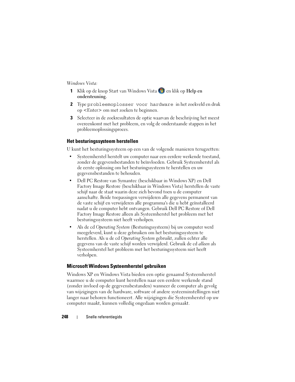 Het besturingssysteem herstellen, Microsoft windows systeemherstel gebruiken, Microsoft | Dell OptiPlex 755 User Manual | Page 248 / 622