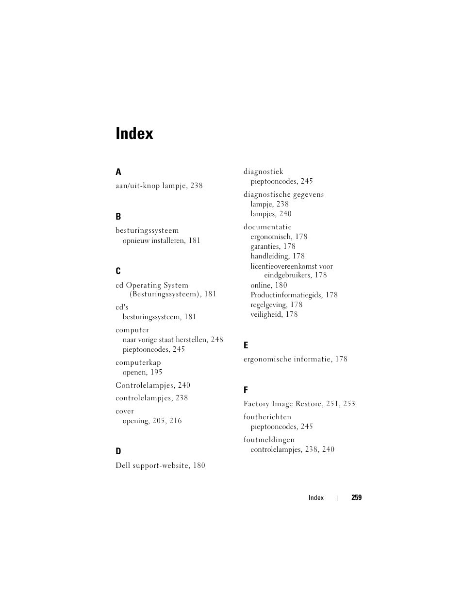 Index | Dell OptiPlex 755 User Manual | Page 259 / 622