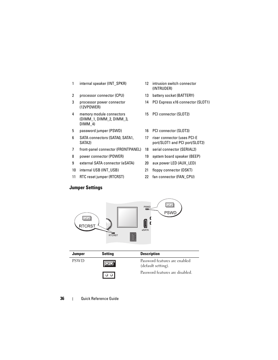 Jumper settings | Dell OptiPlex 755 User Manual | Page 36 / 622