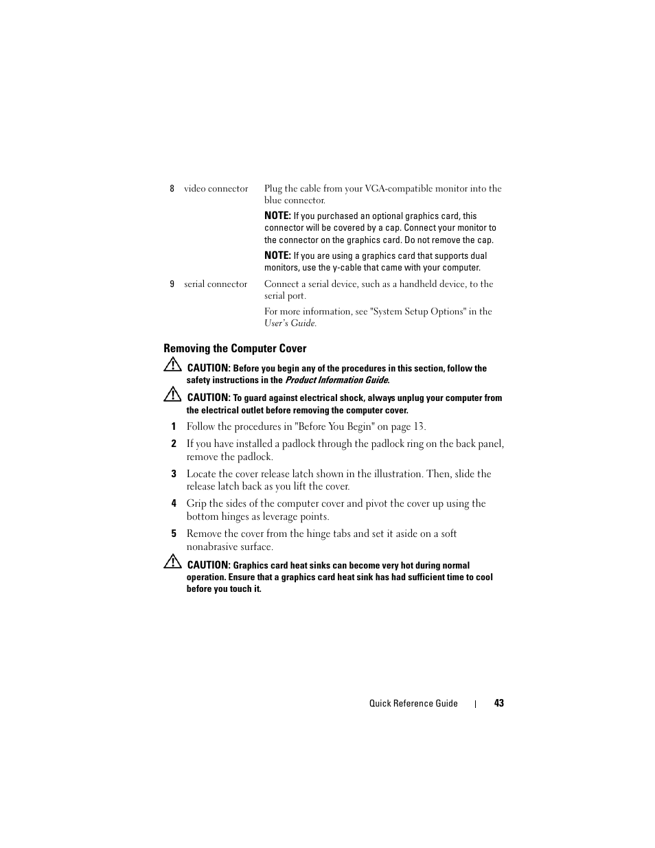 Removing the computer cover | Dell OptiPlex 755 User Manual | Page 43 / 622