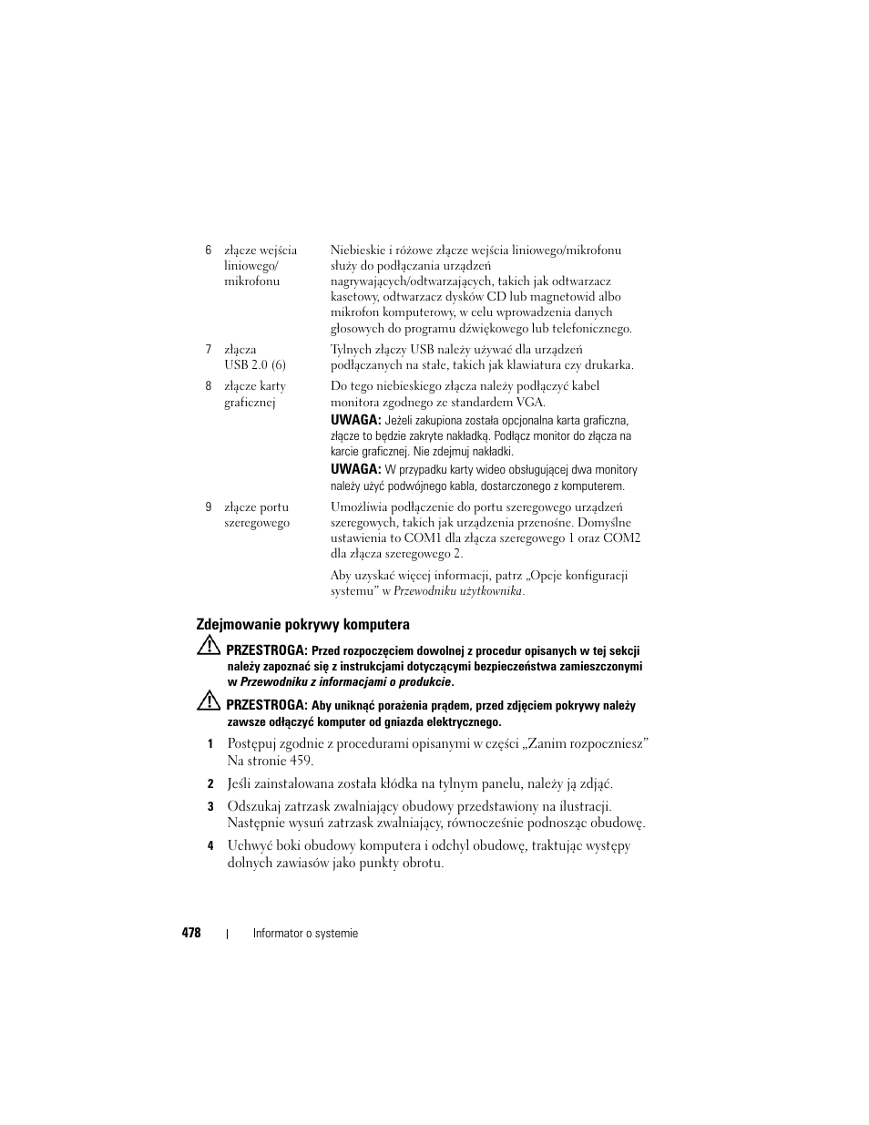 Zdejmowanie pokrywy komputera | Dell OptiPlex 755 User Manual | Page 478 / 622