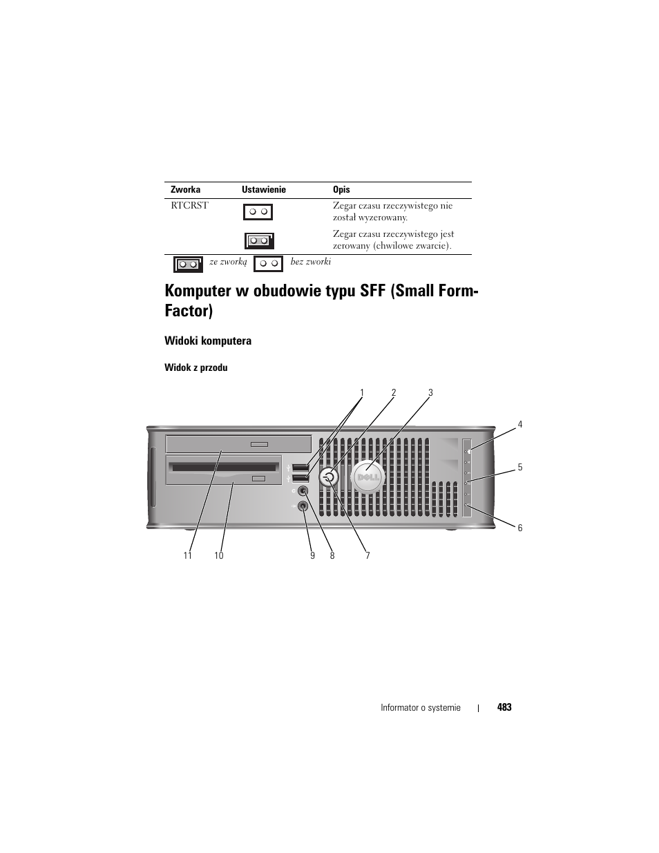 Komputer w obudowie typu sff (small form- factor), Widoki komputera, Komputer w obudowie typu sff (small form-factor) | Dell OptiPlex 755 User Manual | Page 483 / 622