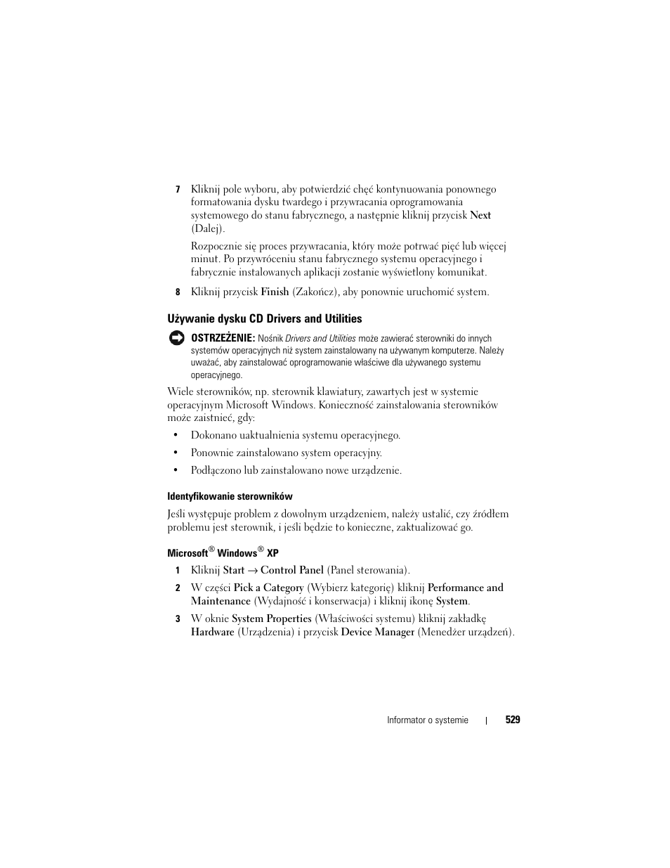 Używanie dysku cd drivers and utilities | Dell OptiPlex 755 User Manual | Page 529 / 622