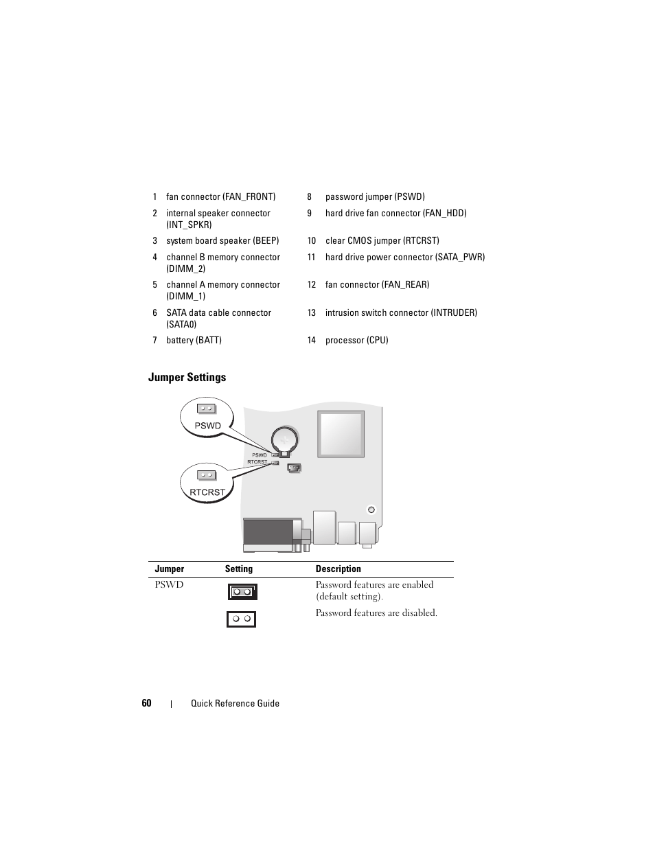 Jumper settings | Dell OptiPlex 755 User Manual | Page 60 / 622