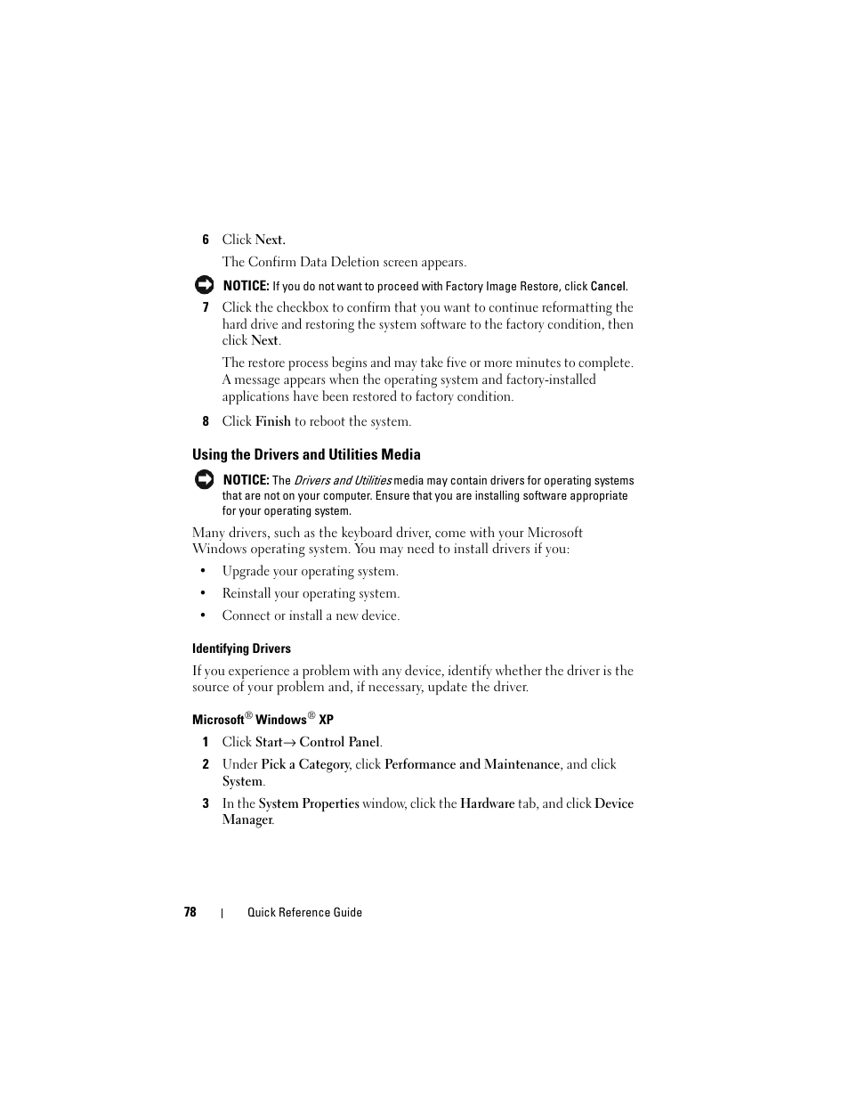 Using the drivers and utilities media | Dell OptiPlex 755 User Manual | Page 78 / 622