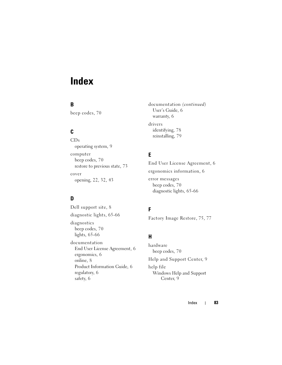Index | Dell OptiPlex 755 User Manual | Page 83 / 622