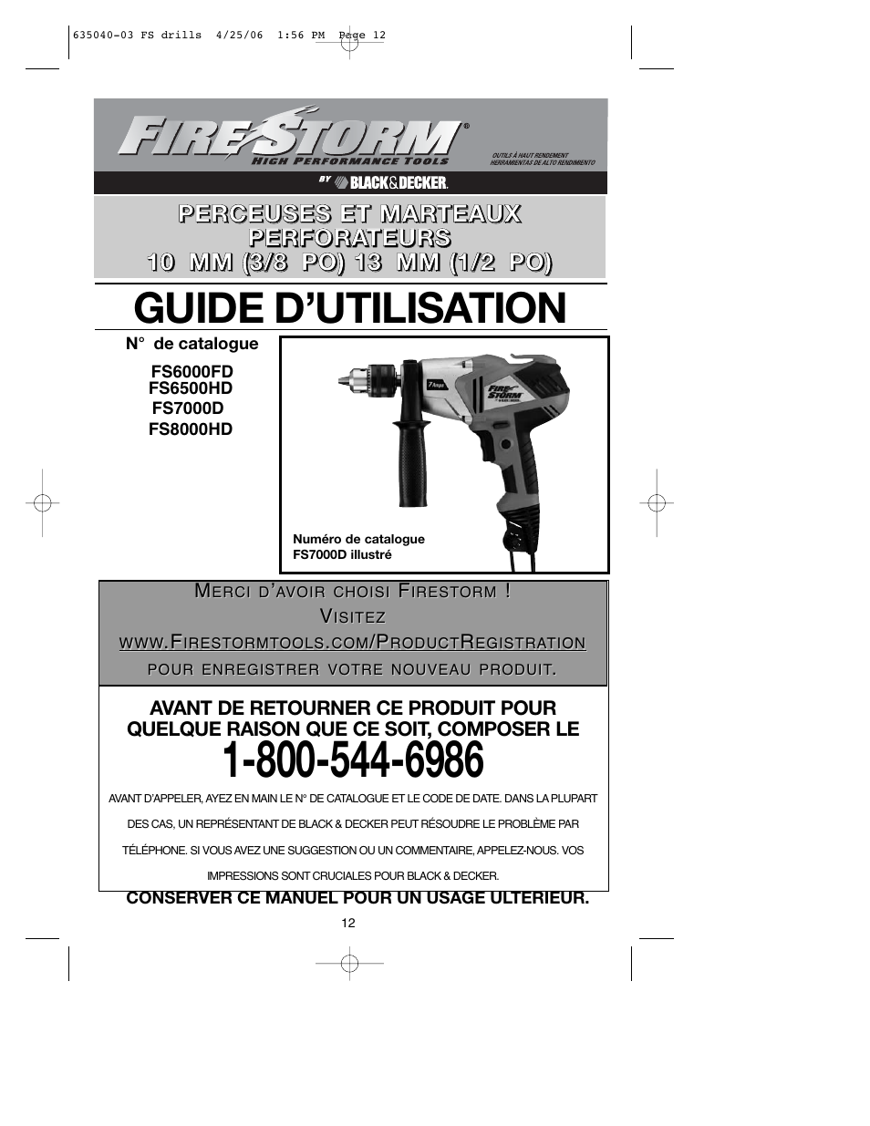 Guide d’utilisation | Black & Decker Fire Storm FS8000HD User Manual | Page 12 / 40