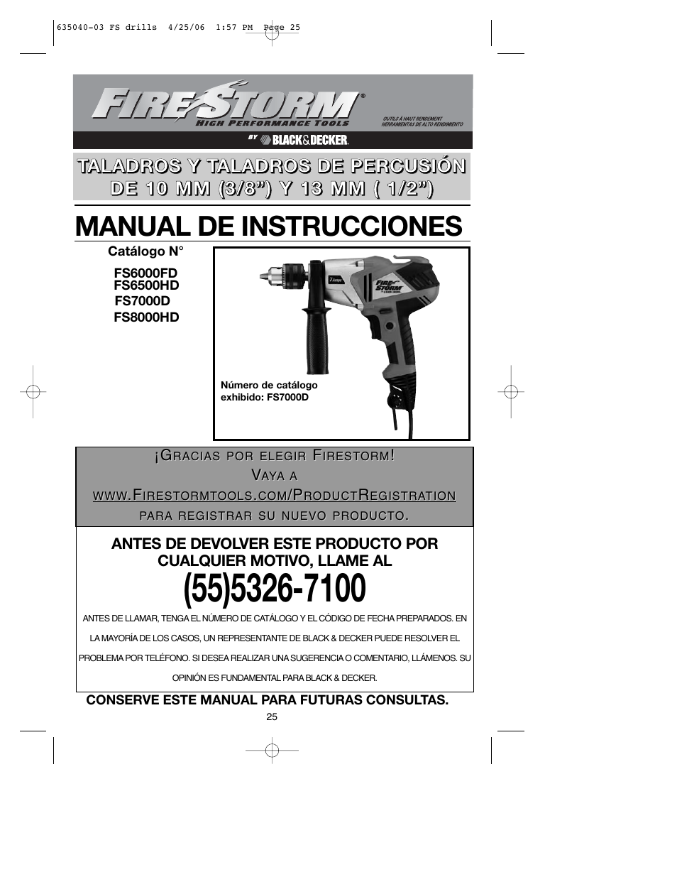Manual de instrucciones | Black & Decker Fire Storm FS8000HD User Manual | Page 25 / 40