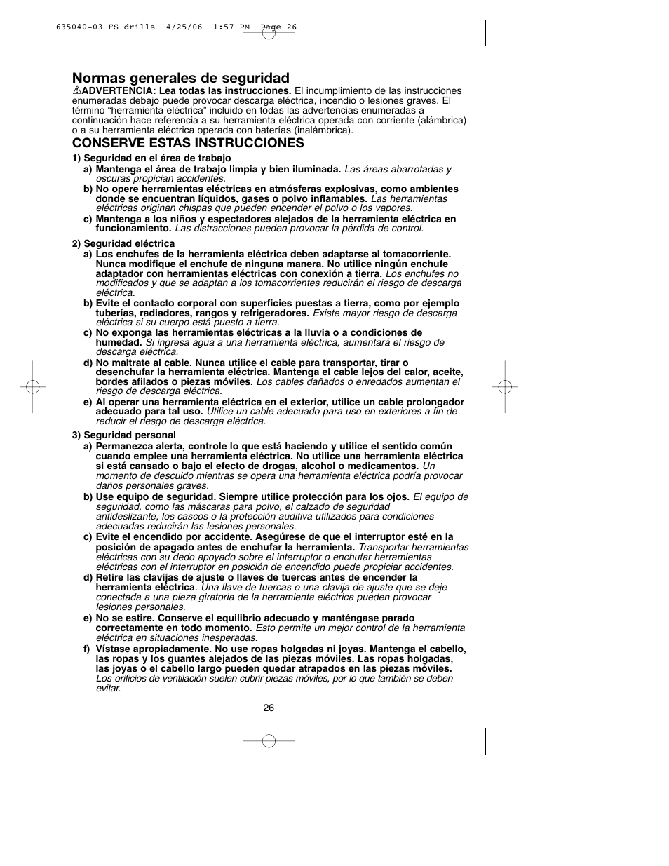 Normas generales de seguridad, Conserve estas instrucciones | Black & Decker Fire Storm FS8000HD User Manual | Page 26 / 40