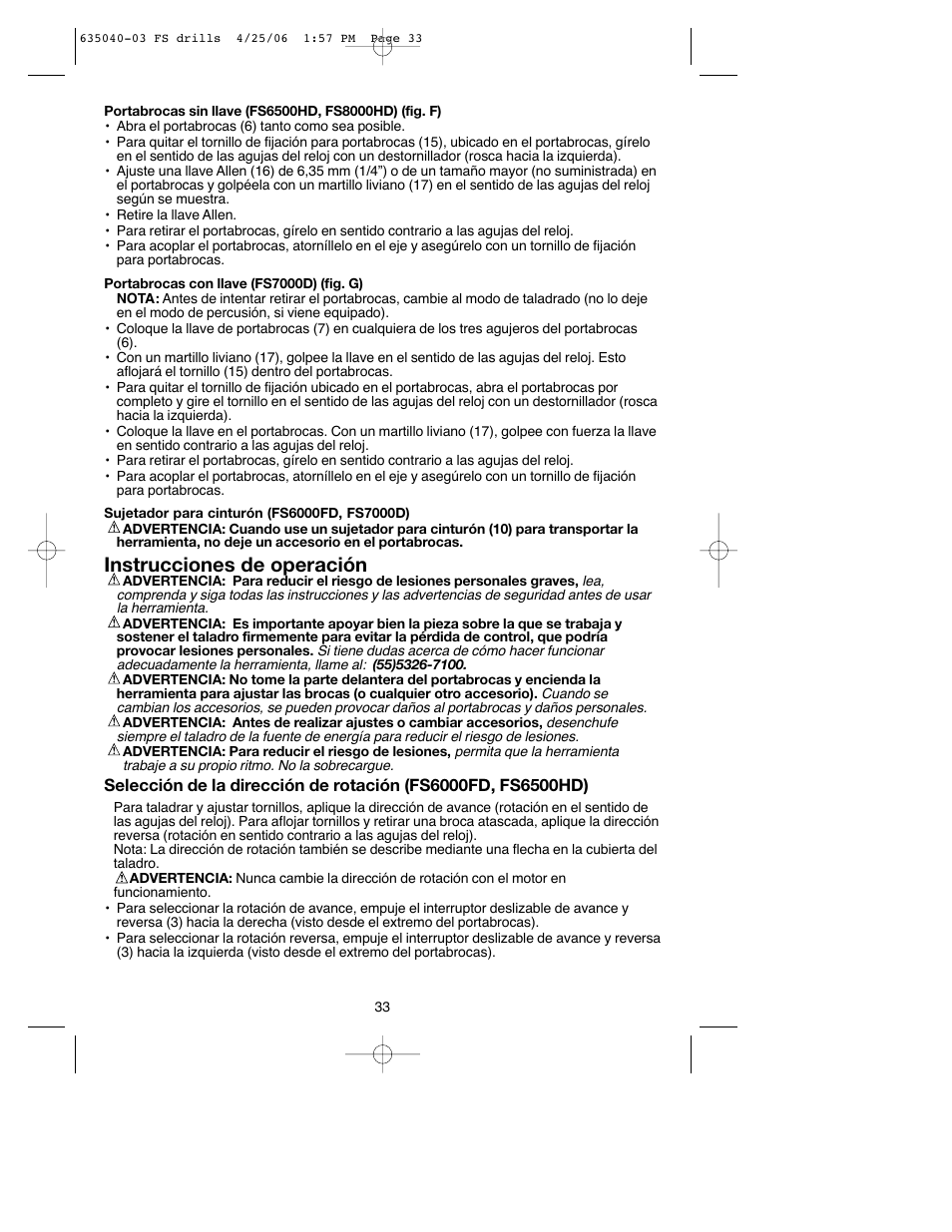 Instrucciones de operación | Black & Decker Fire Storm FS8000HD User Manual | Page 33 / 40