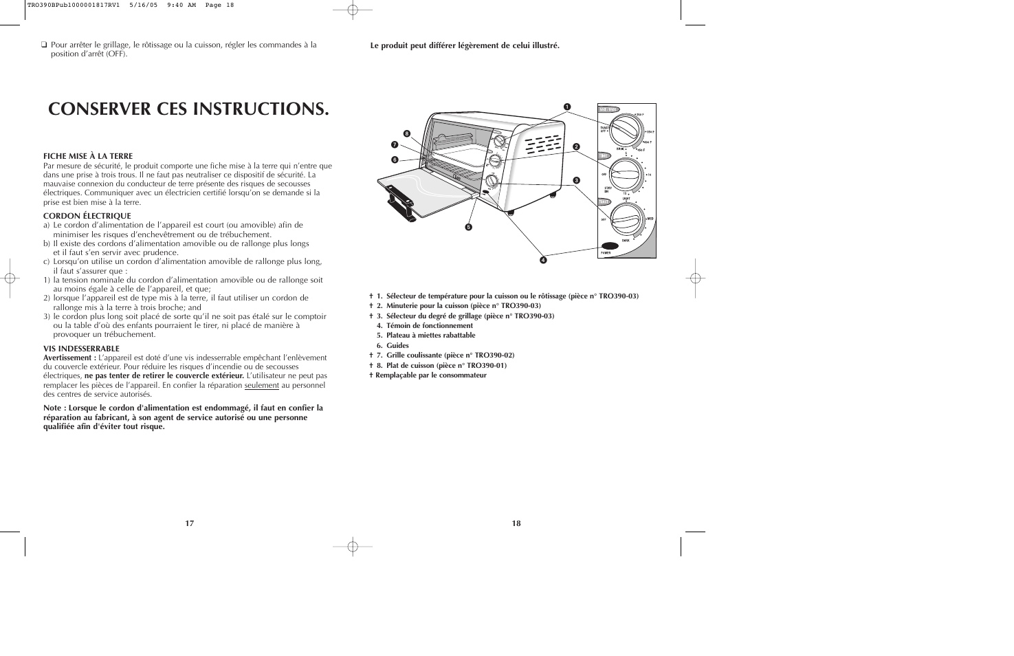 Conserver ces instructions | Black & Decker TRO390 Series User Manual | Page 10 / 15