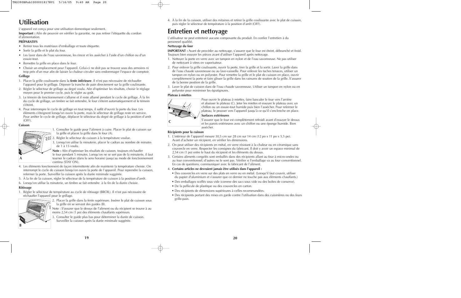 Entretien et nettoyage, Utilisation | Black & Decker TRO390 Series User Manual | Page 11 / 15