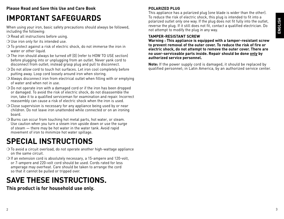 Important safeguards, Special instructions, Save these instructions | Black & Decker First Impressions ICR510 User Manual | Page 2 / 11