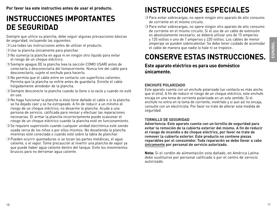 Instrucciones importantes de seguridad, Instrucciones especiales, Conserve estas instrucciones | Black & Decker First Impressions ICR510 User Manual | Page 6 / 11