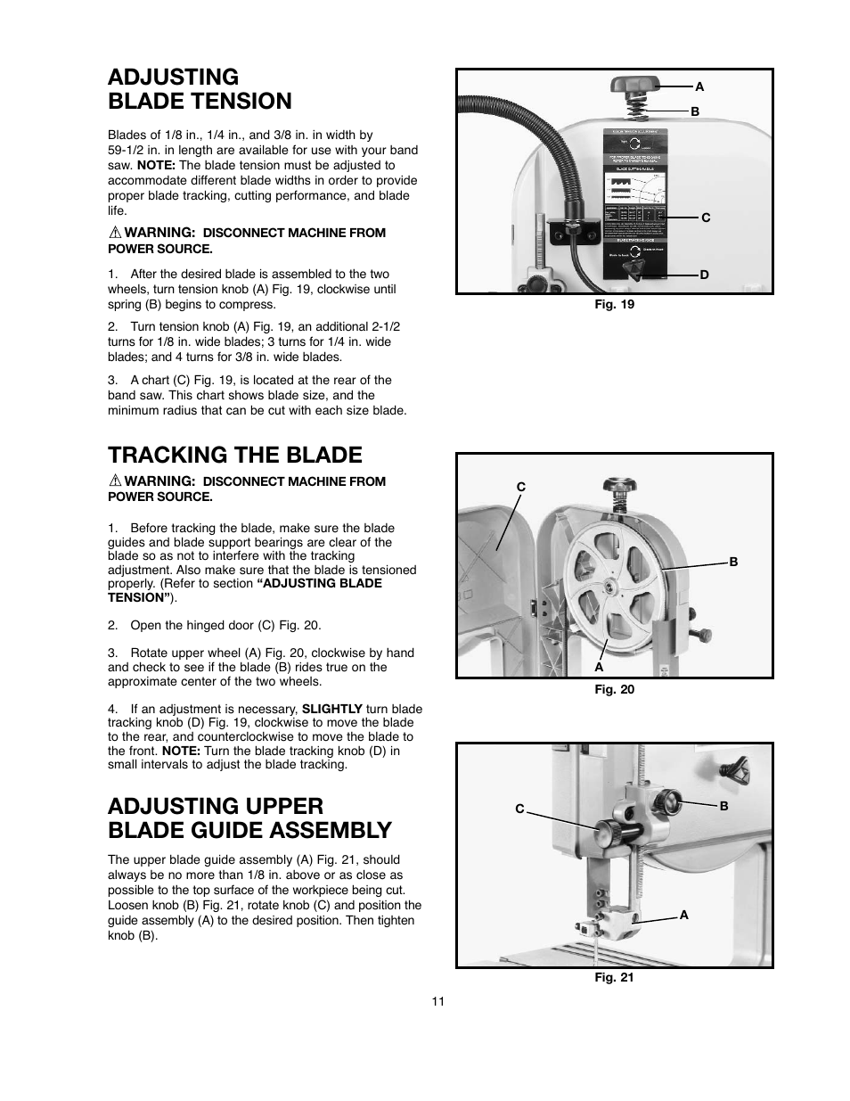 Adjusting blade tension, Tracking the blade, Adjusting upper blade guide assembly | Black & Decker BDBS100 User Manual | Page 11 / 46