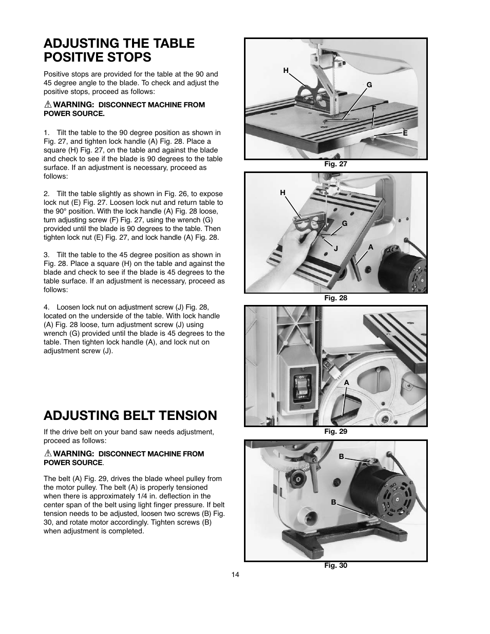 Adjusting the table positive stops, Adjusting belt tension | Black & Decker BDBS100 User Manual | Page 14 / 46