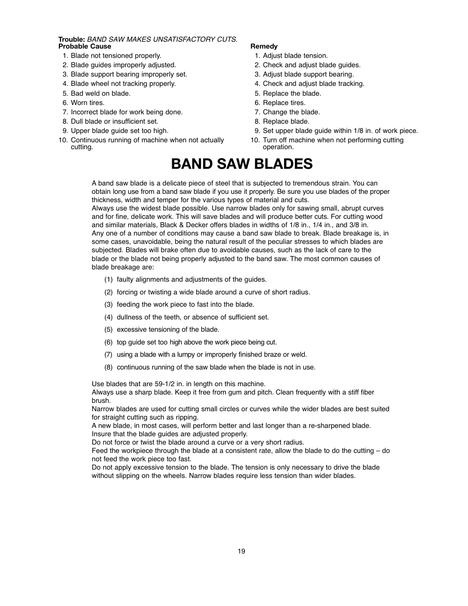 Band saw blades | Black & Decker BDBS100 User Manual | Page 19 / 46