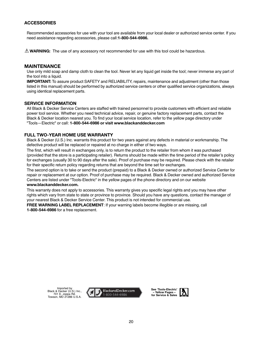 Maintenance | Black & Decker BDBS100 User Manual | Page 20 / 46