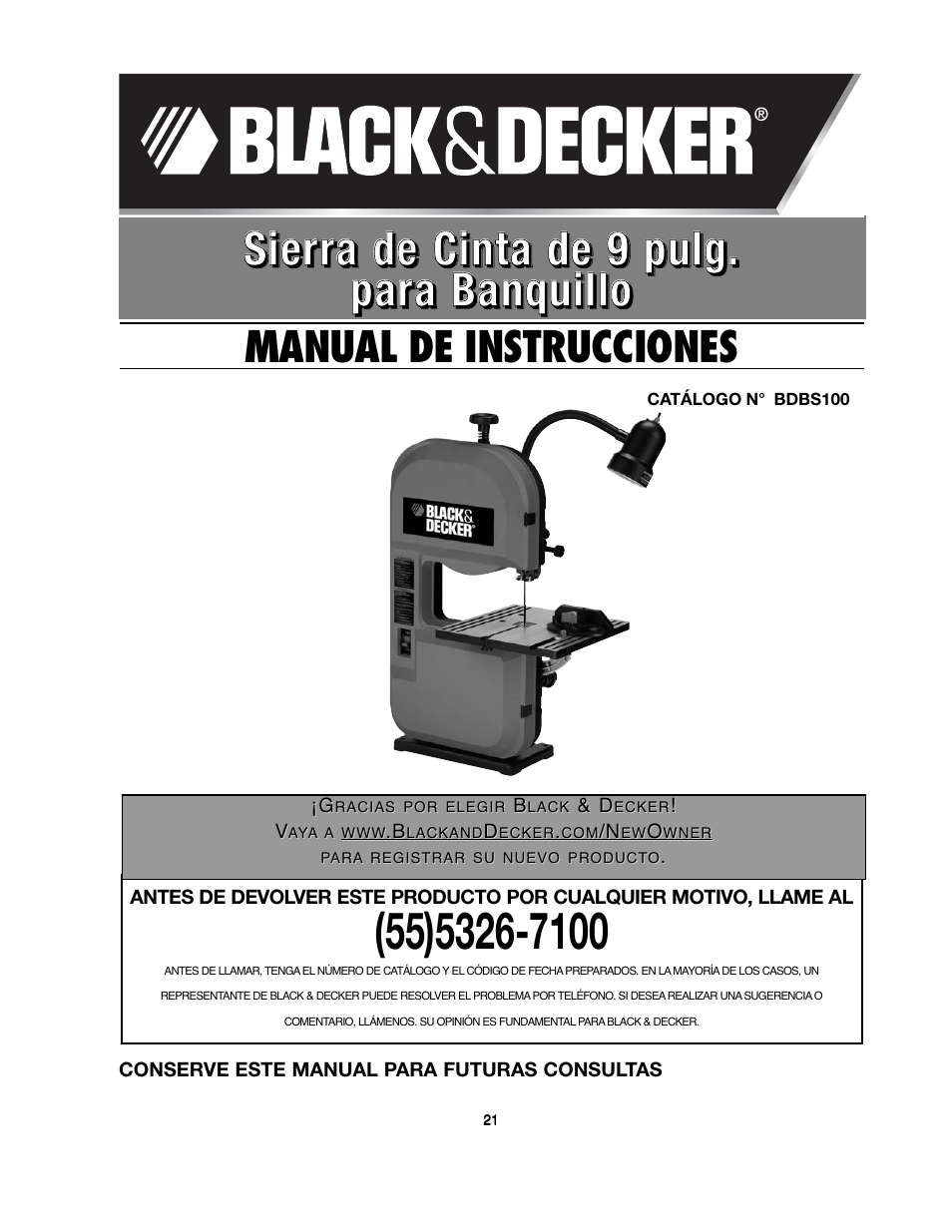 Manual de instrucciones | Black & Decker BDBS100 User Manual | Page 21 / 46