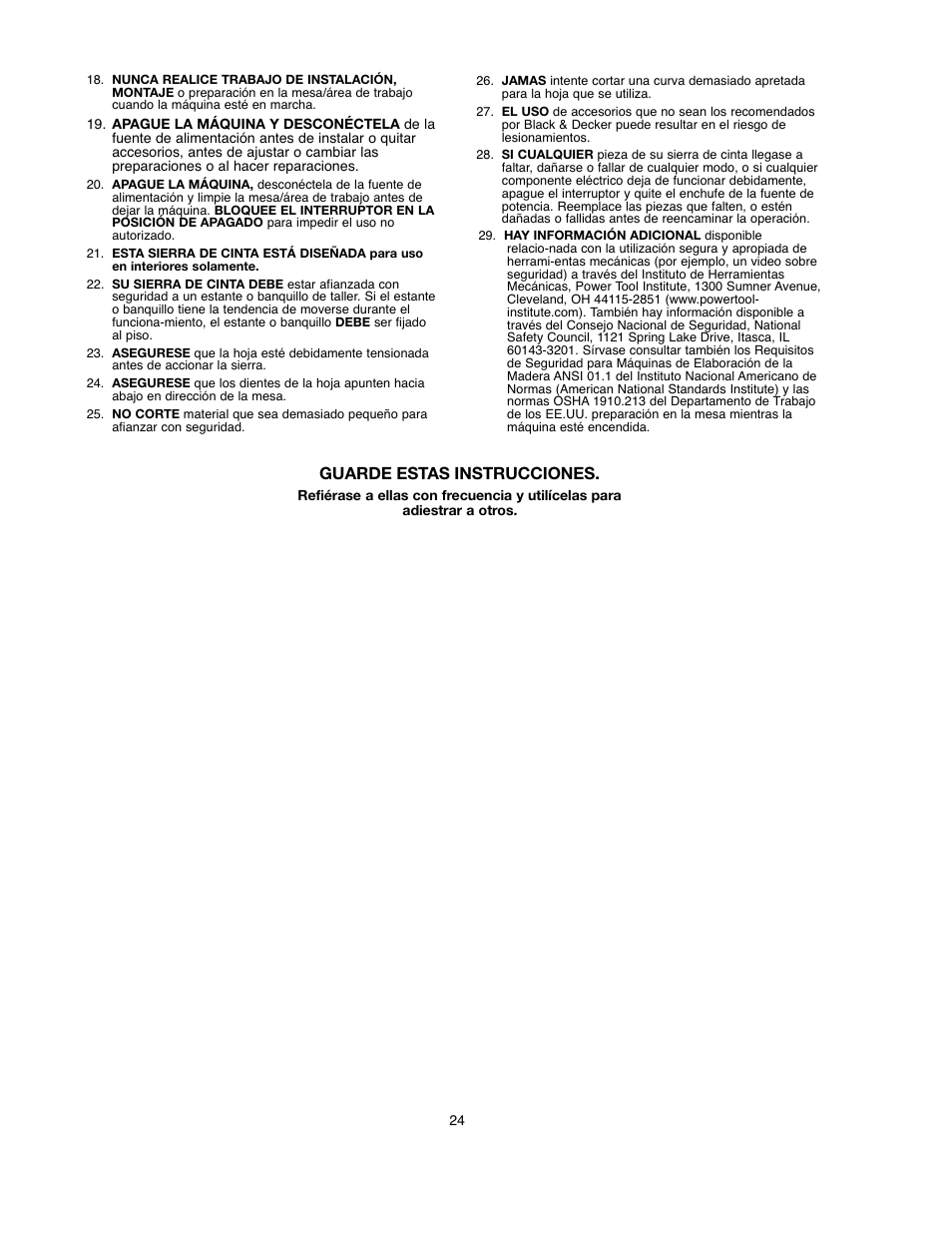 Guarde estas instrucciones | Black & Decker BDBS100 User Manual | Page 24 / 46