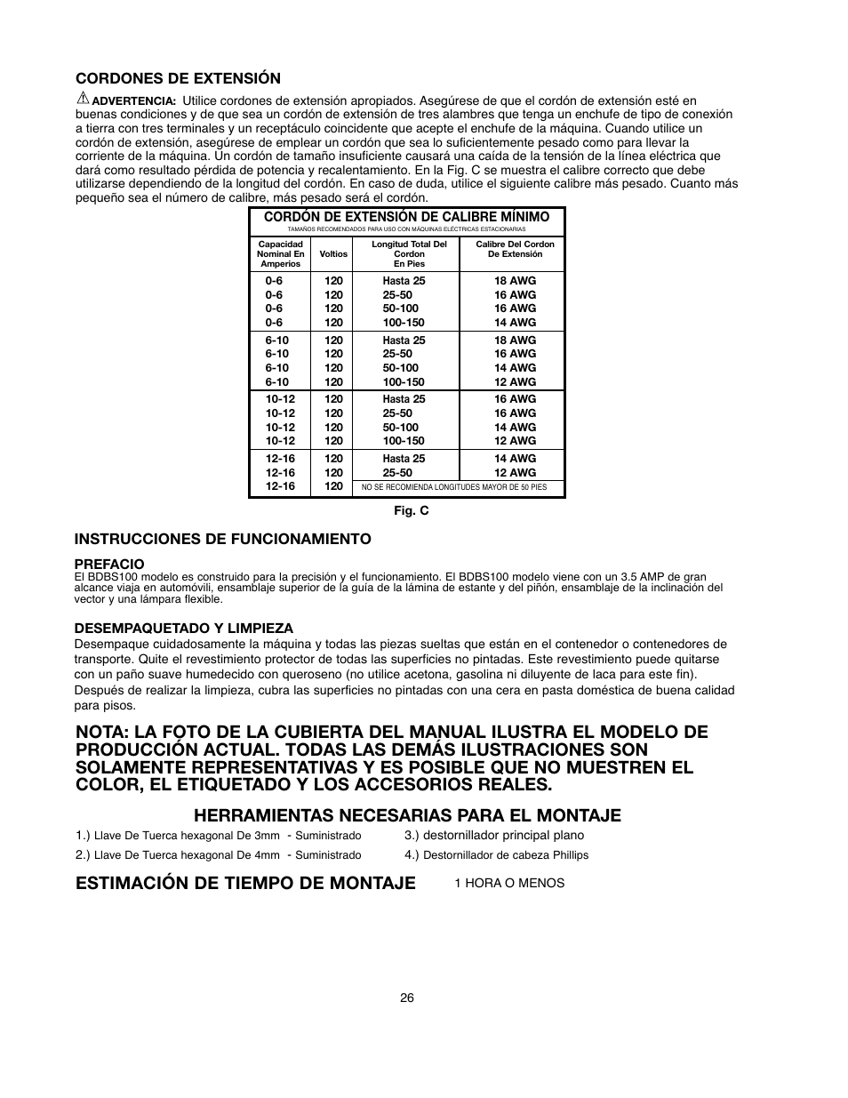 Cordones de extensión, Instrucciones de funcionamiento | Black & Decker BDBS100 User Manual | Page 26 / 46