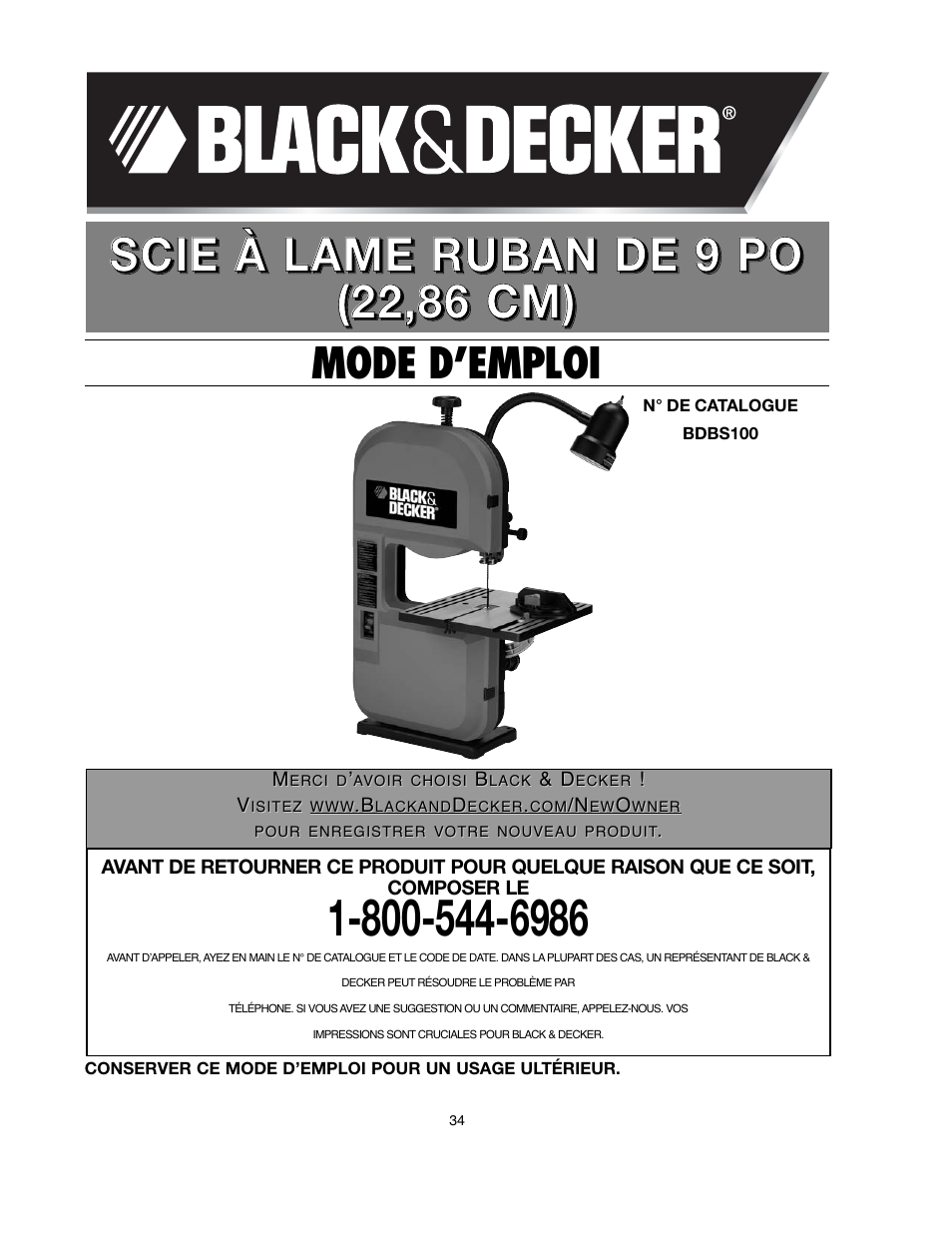 Mode d’emploi | Black & Decker BDBS100 User Manual | Page 34 / 46