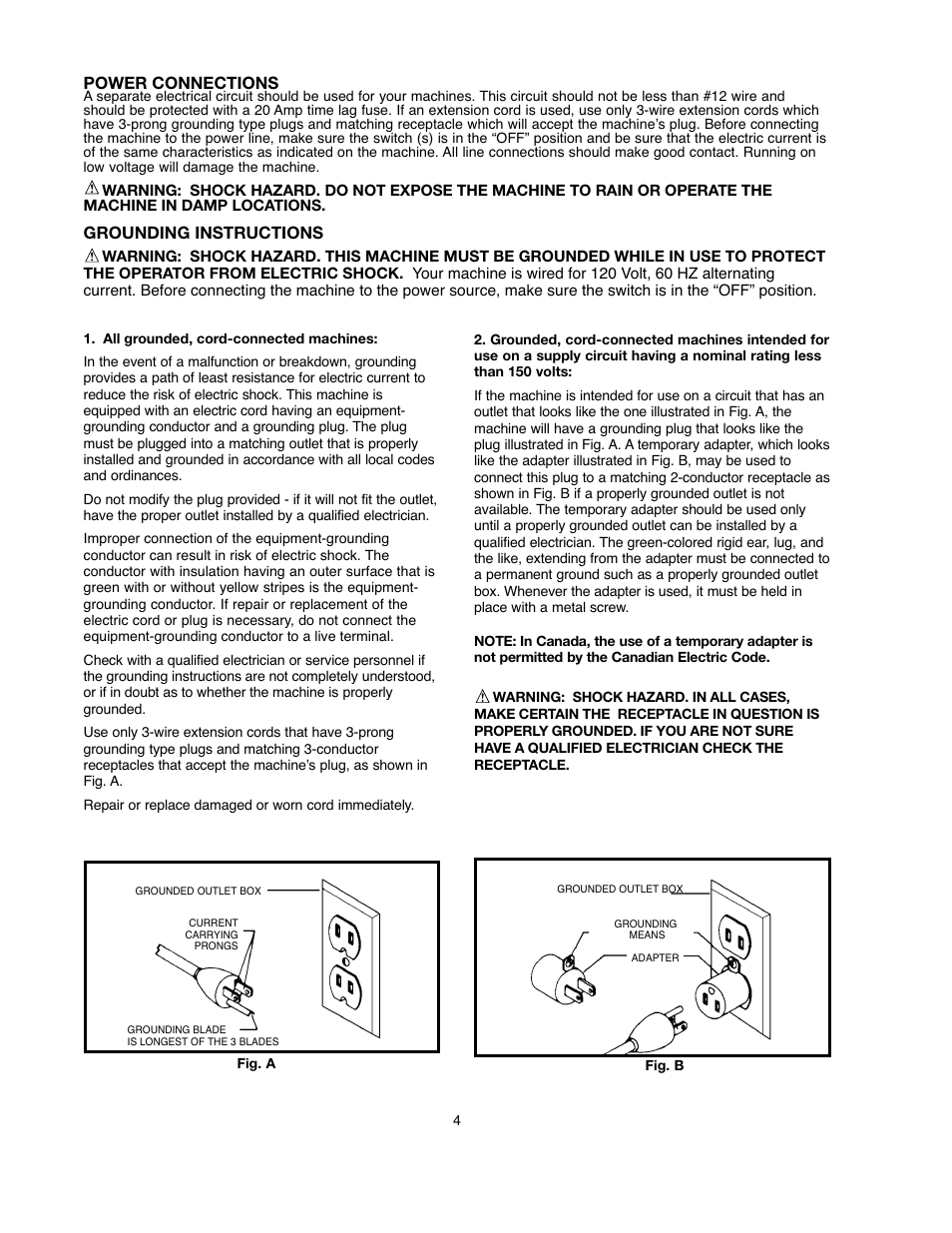 Power connections, Grounding instructions | Black & Decker BDBS100 User Manual | Page 4 / 46