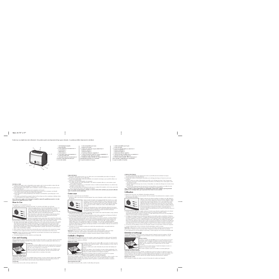 How to use, Care and cleaning, Como usar | Cuidado y limpieza, Utilisation, Entretien et nettoyage | Black & Decker T1029 User Manual | Page 2 / 2