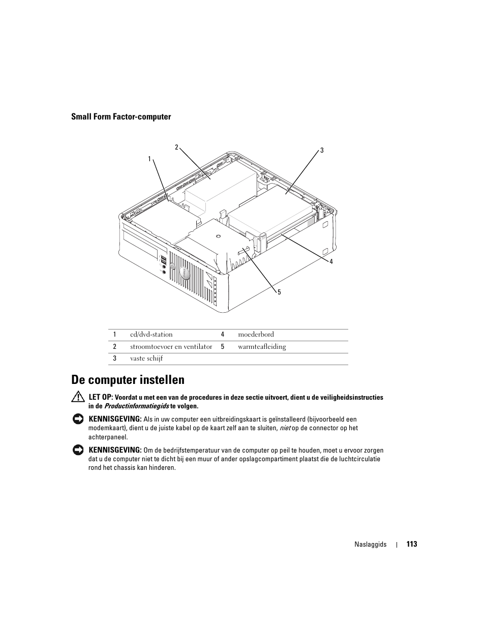 Small form factor-computer, De computer instellen | Dell OptiPlex GX520 User Manual | Page 113 / 310