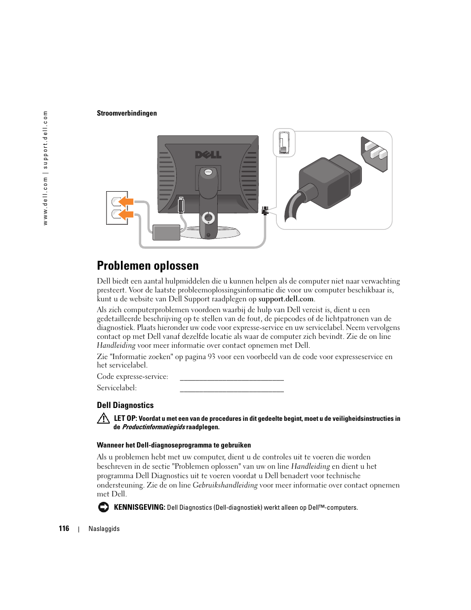 Problemen oplossen, Dell diagnostics | Dell OptiPlex GX520 User Manual | Page 116 / 310