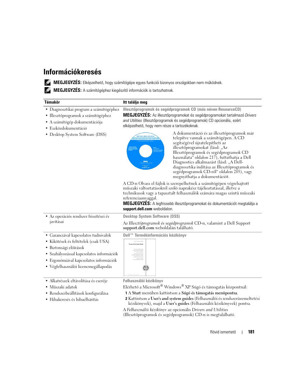 Információkeresés | Dell OptiPlex GX520 User Manual | Page 181 / 310