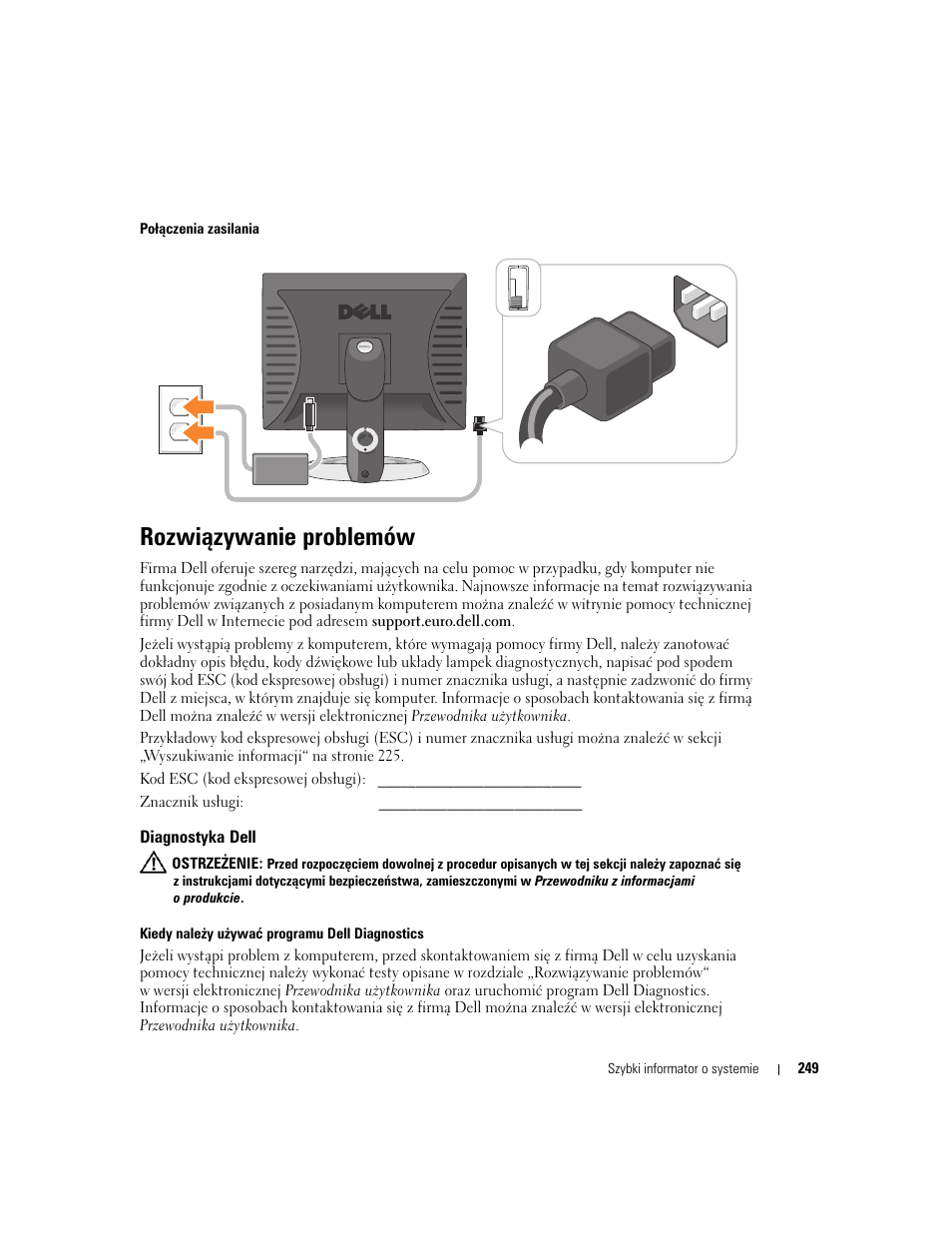 Rozwiązywanie problemów, Diagnostyka dell | Dell OptiPlex GX520 User Manual | Page 249 / 310